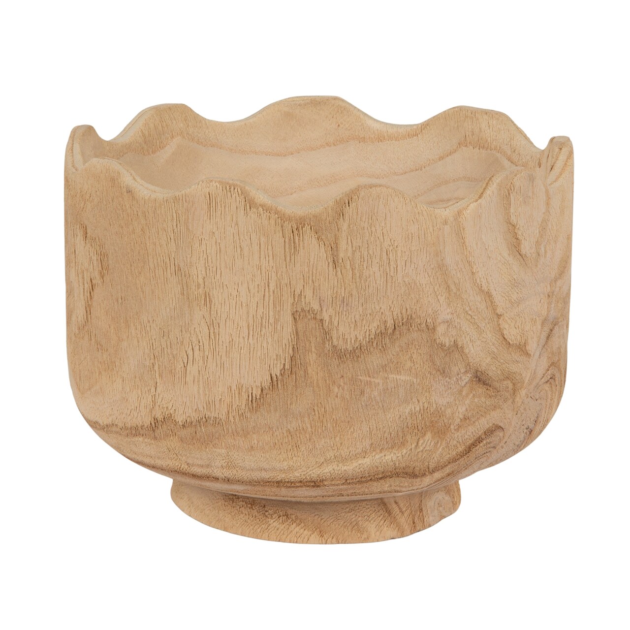 Hello Honey Scalloped Edge Paulownia Wood Decorative Bowl, Natural Finish